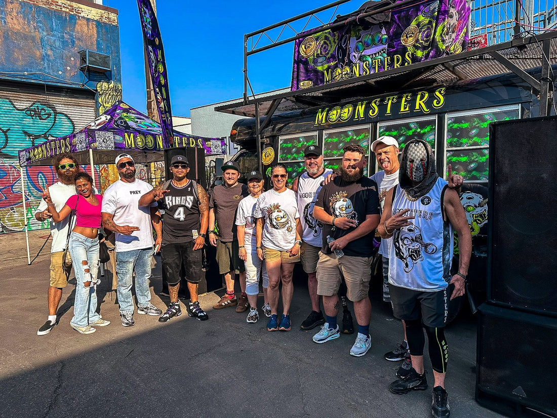 Moonsters Brooklyn pop-up event with stage bus and DJs performing